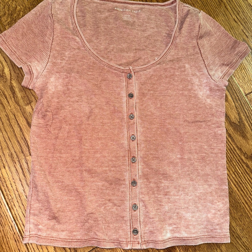 American Eagle Outfitters Pink Fitted Button Down Shirt